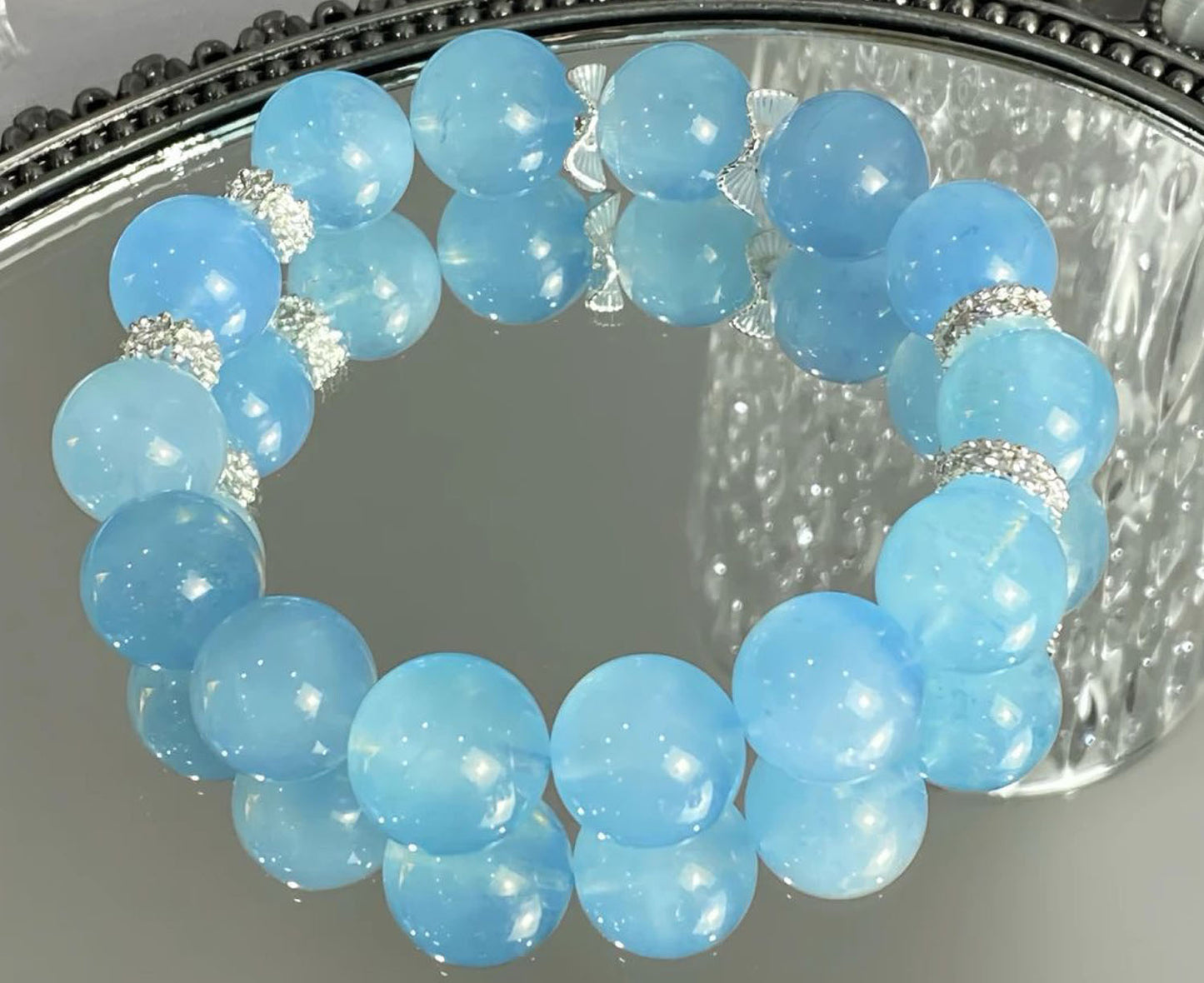 Healing Bracelets with Crystal Combinations.a blue beryl, calms stress, eases anxiety, and fosters mental clarity